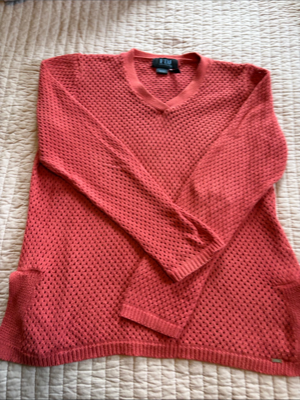 Fdj Lightweight Coral Open-Weave V-Neck Sweater By French Dressing Jeans